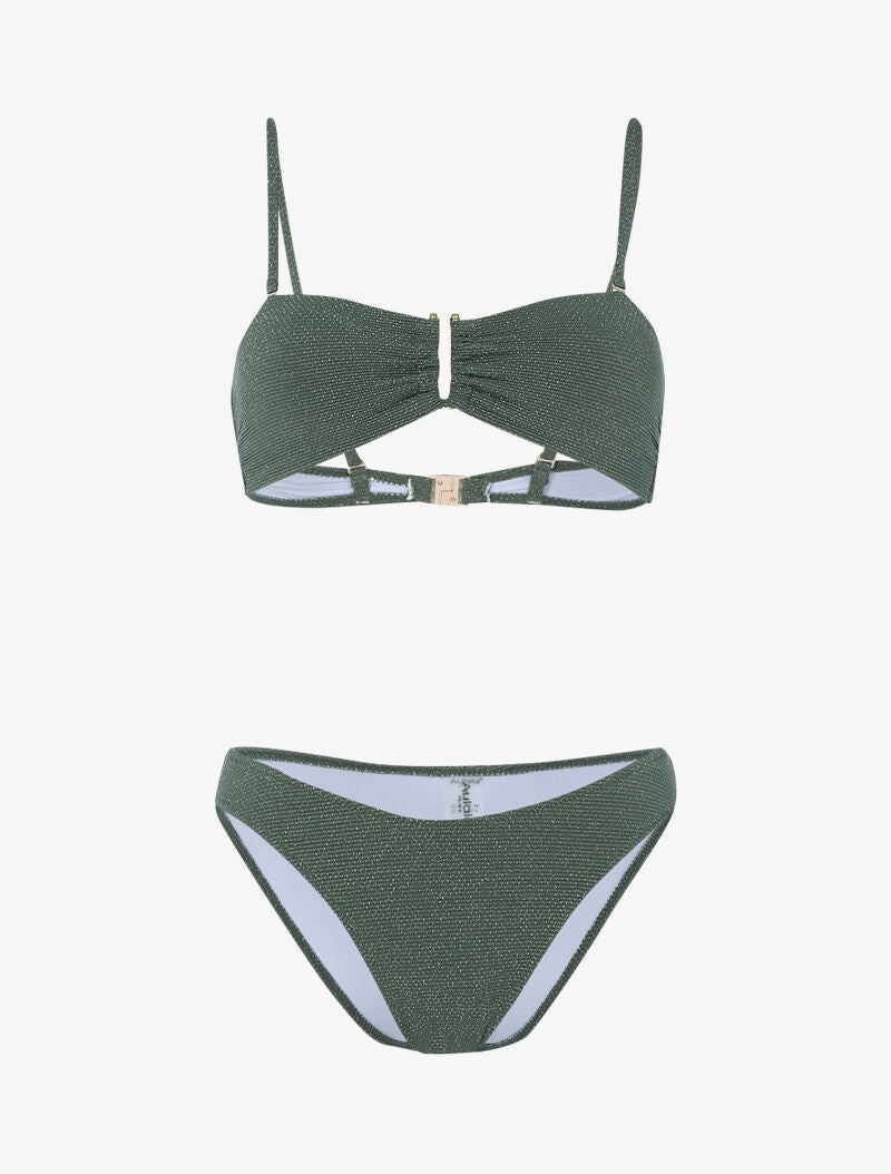 Bikini lamé à armature dorée - kaki - 1