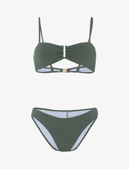 Bikini lamé à armature dorée - kaki - 1