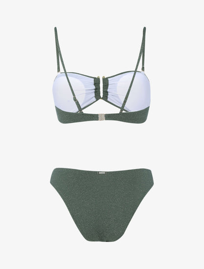 Bikini lamé à armature dorée - kaki - 2