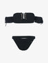 Bikini côtelé à corsage et tanga ajouré - noir - 1