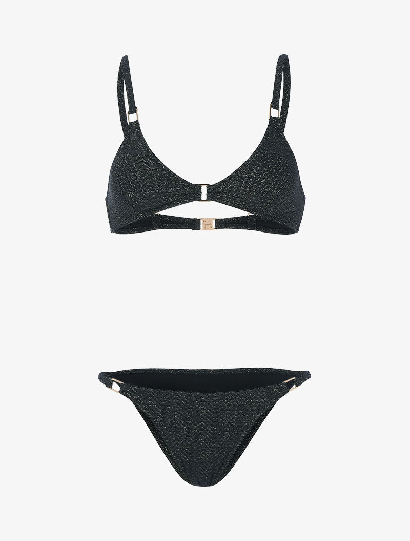 Bikini triangle texturé et pailleté - noir - 3