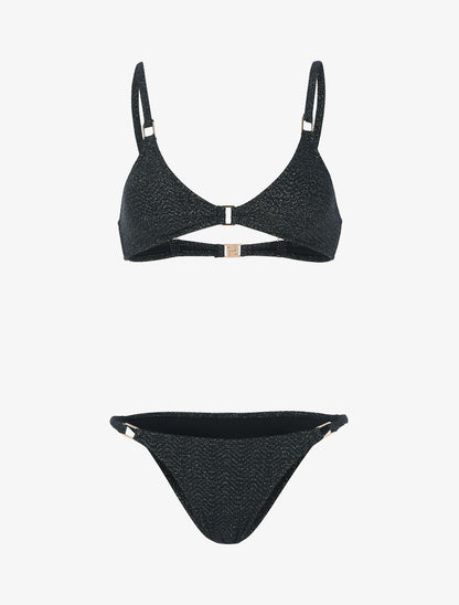 Bikini triangle texturé et pailleté - noir - 3