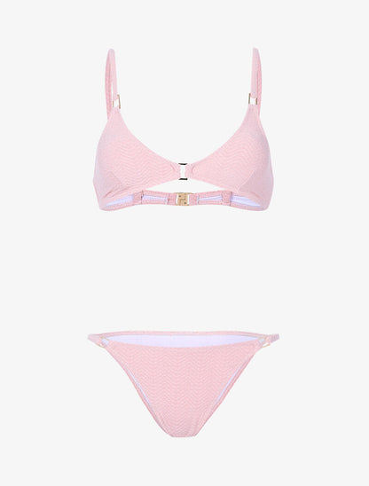 Bikini triangle texturé et pailleté - rose - 1