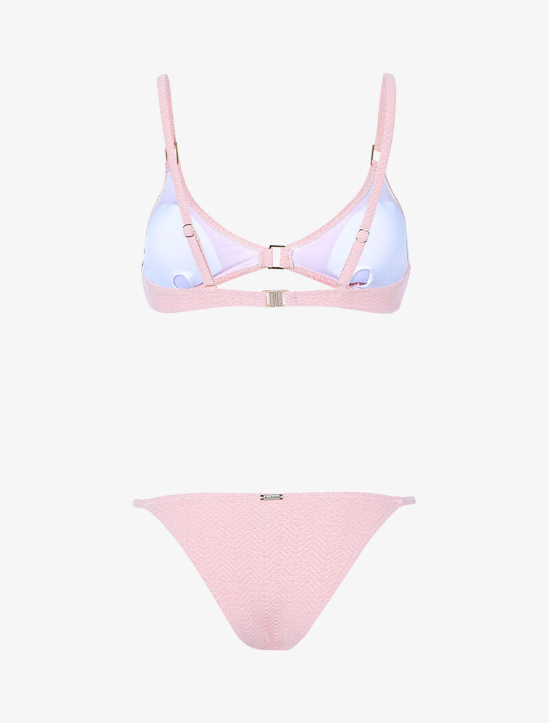 Bikini triangle texturé et pailleté - rose - 2