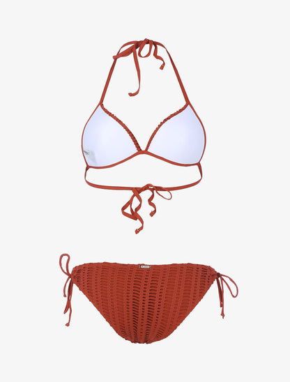 Bikini triangle à doublure ajourée graphique - rouge brique - 2