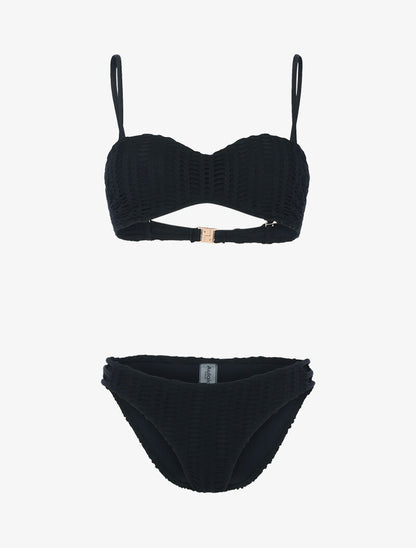Bikini à balconnet à doublure ajourée graphique - noir - 1