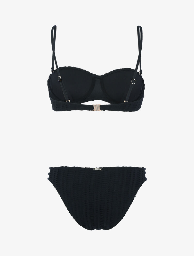 Bikini à balconnet à doublure ajourée graphique - noir - 2