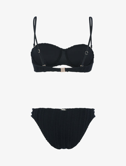 Bikini à balconnet à doublure ajourée graphique - noir - 2