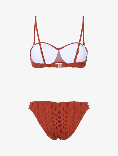 Bikini à balconnet à doublure ajourée graphique - rouge brique - 2