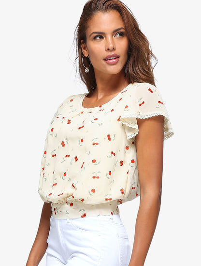 Top court à imprimé cerises - beige - 6