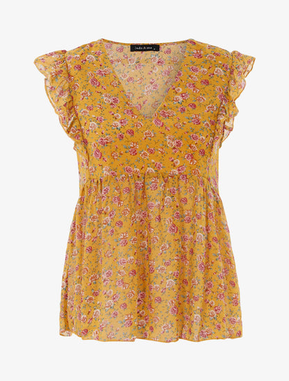 Top transparent fleuri - jaune - 1