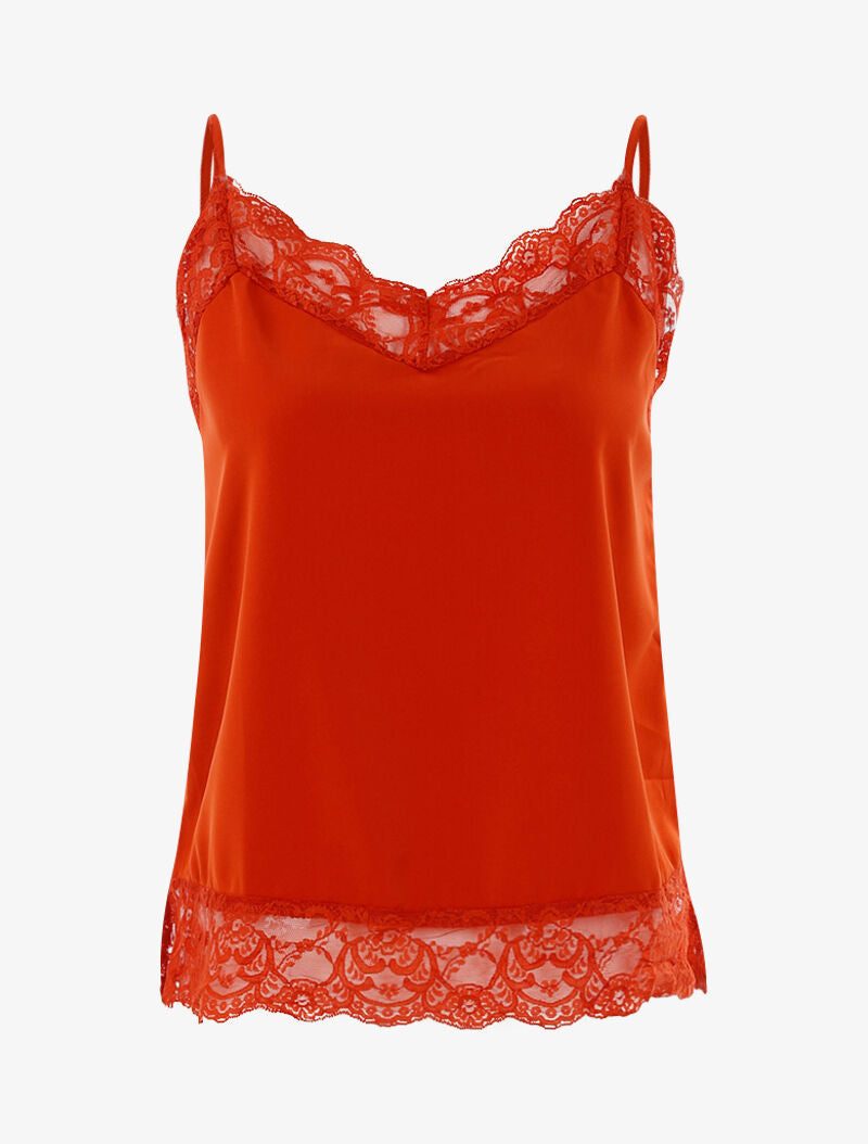 Top satiné à bords dentelle - orange - 1