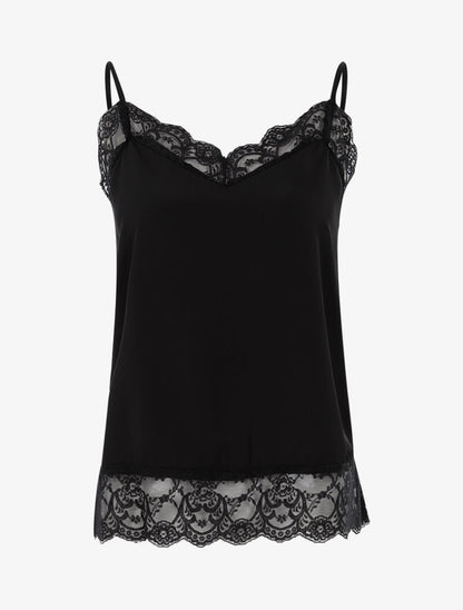 Top satiné à bords dentelle - noir - 3