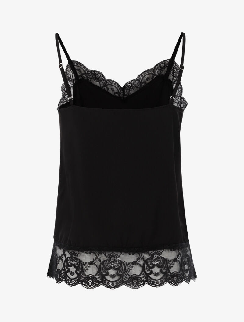 Top satiné à bords dentelle - noir - 2