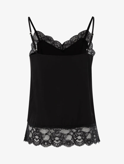 Top satiné à bords dentelle - noir - 2