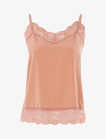 Top satiné à bords dentelle - rose - 3