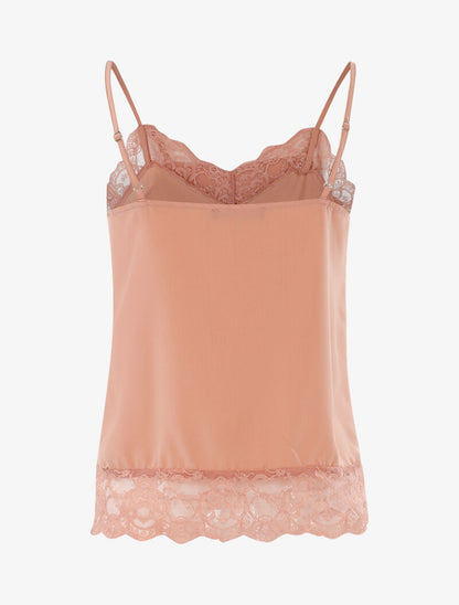 Top satiné à bords dentelle - rose - 2