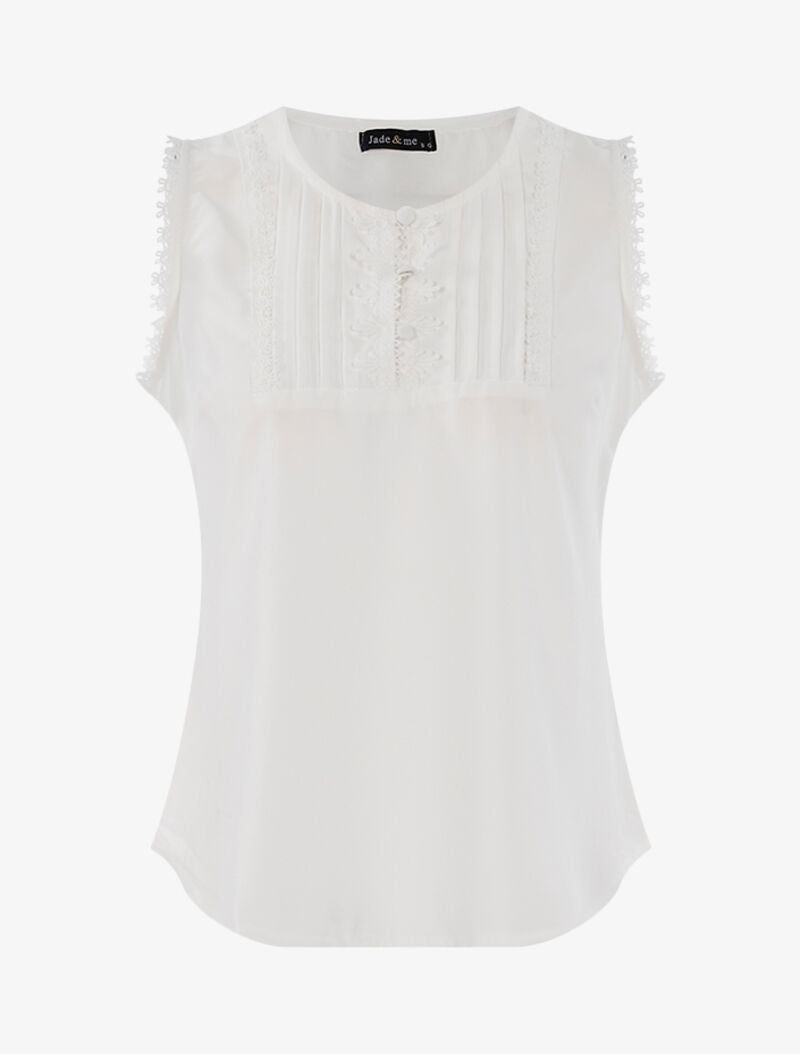 Top à détails plissés et crochet - blanc - 3