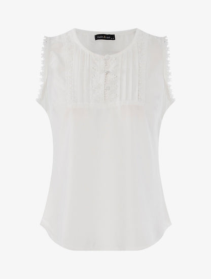 Top à détails plissés et crochet - blanc - 3