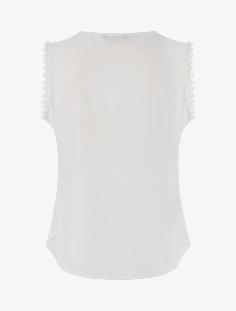 Top à détails plissés et crochet - blanc - 2