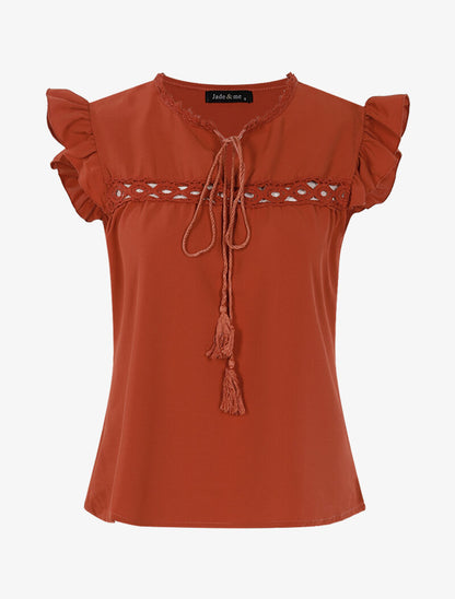 Top fluide à détails crochet ajourés - orange - 1