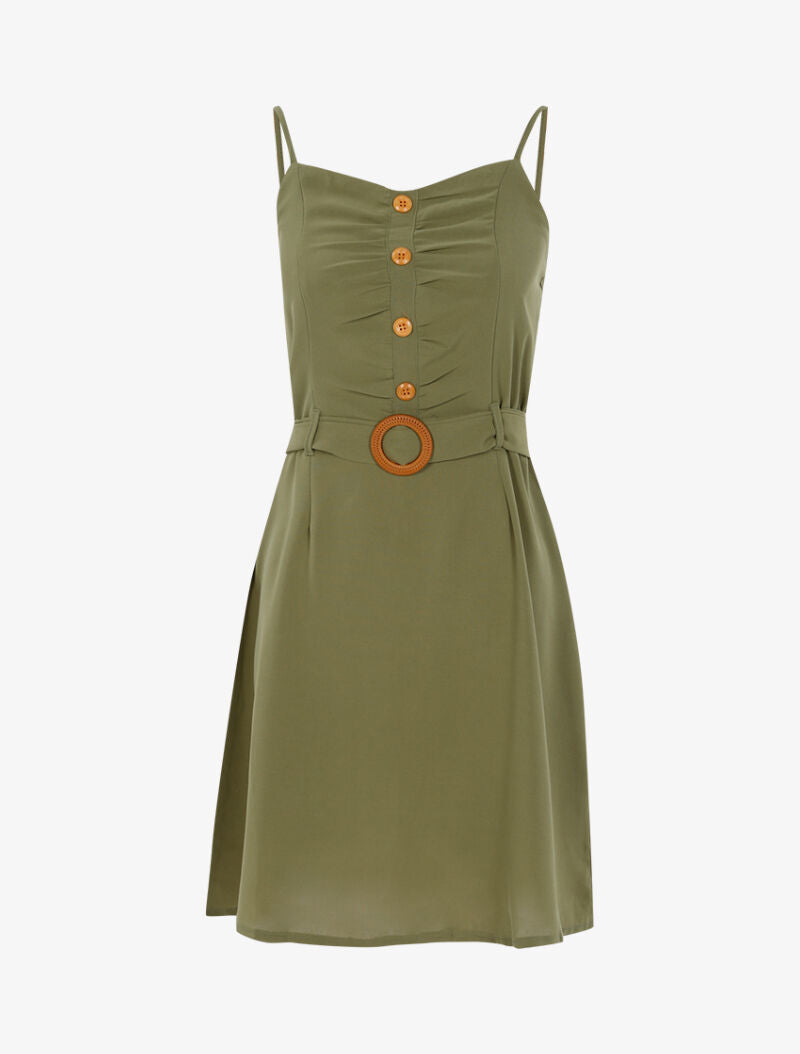 Robe à boutonnière et fronces - kaki - 1