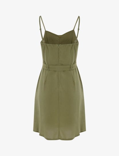 Robe à boutonnière et fronces - kaki - 2