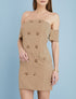 Robe moulante à encolure bardot - beige - 1