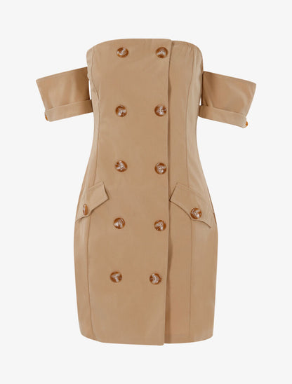 Robe moulante à encolure bardot - beige - 2