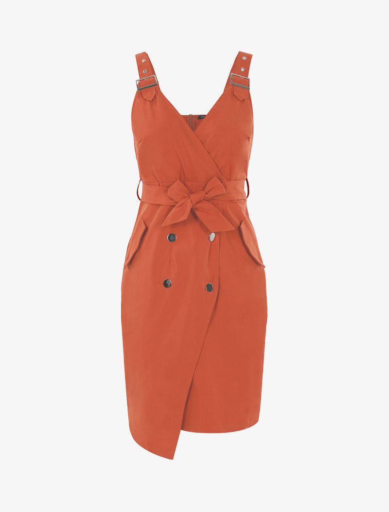 Robe chasuble à boutons décoratifs - orange - 1