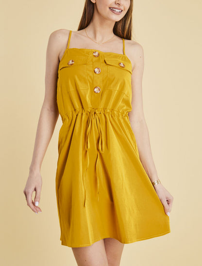 Robe à poitrine ornée de poches - jaune - 3