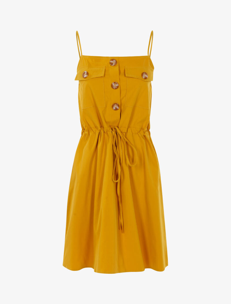 Robe à poitrine ornée de poches - jaune - 1