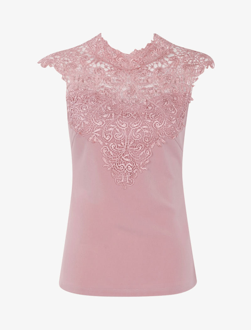 Top à plastron en dentelle festonnée - rose - 3