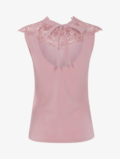 Top à plastron en dentelle festonnée - rose - 2