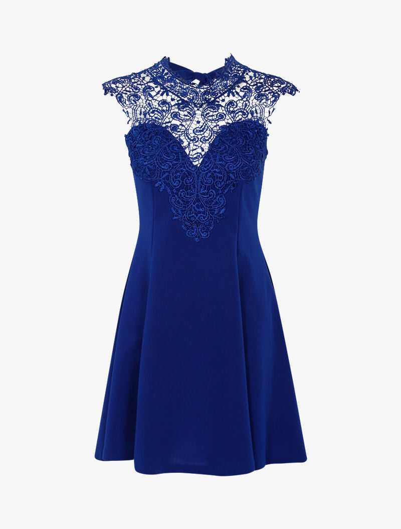 Robe patineuse à plastron dentelle - bleu électrique - 1