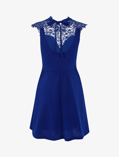 Robe patineuse à plastron dentelle - bleu électrique - 2