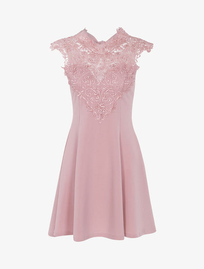 Robe patineuse à plastron dentelle - rose - 3