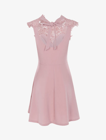 Robe patineuse à plastron dentelle - rose - 2