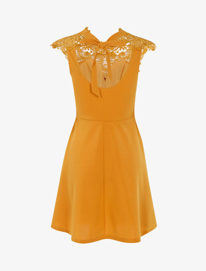 Robe patineuse à plastron dentelle - jaune - 2