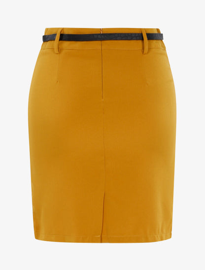 Jupe unie ceinturée - jaune - 2