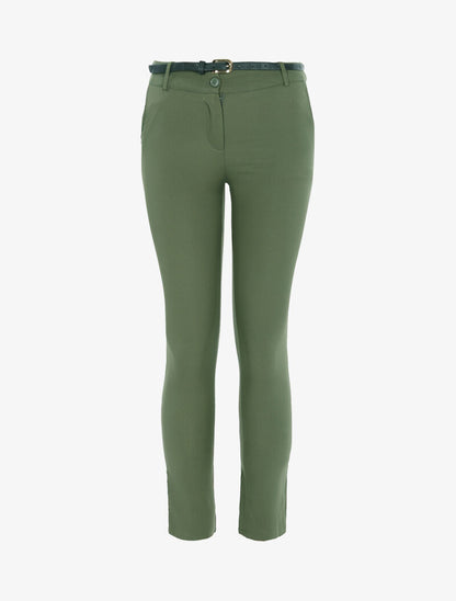Pantalon uni ceinturé - kaki - 3