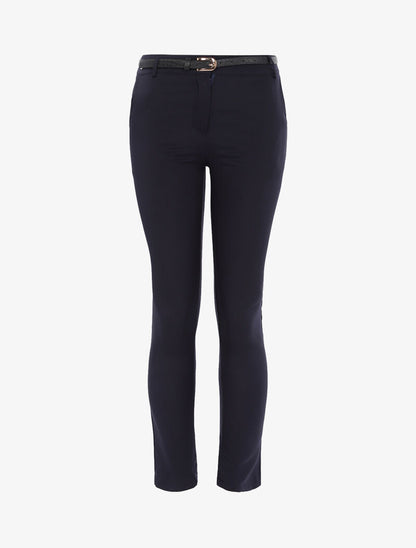 Pantalon uni ceinturé - marine - 3
