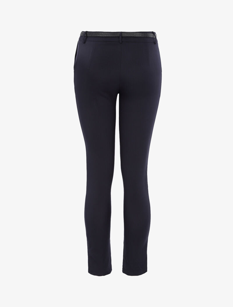 Pantalon uni ceinturé - marine - 2