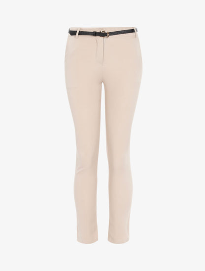 Pantalon uni ceinturé - beige - 3