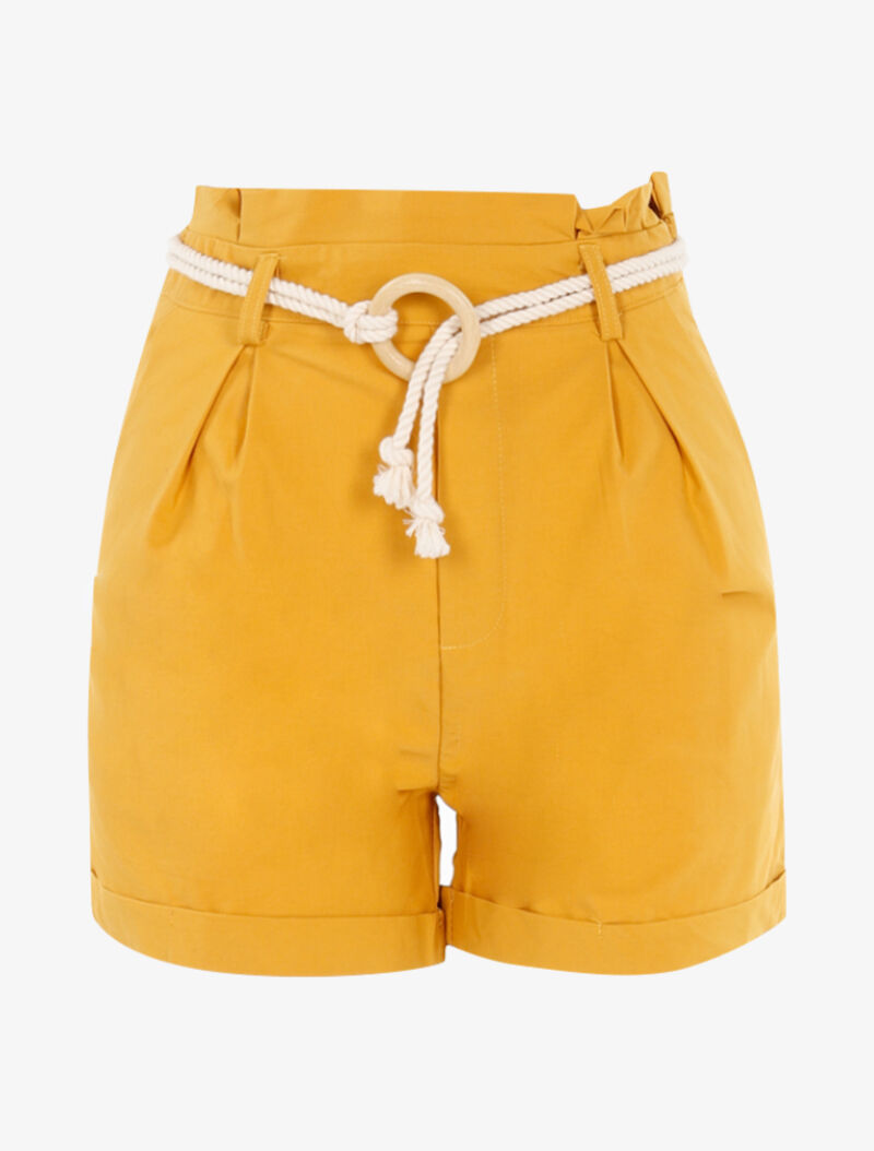Short uni avec ceinture style corde - jaune - 1