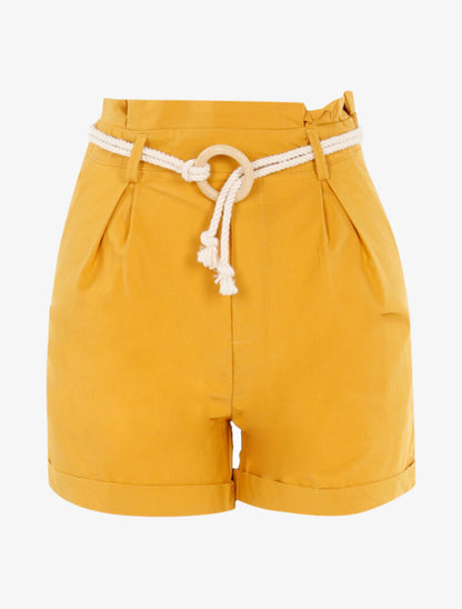 Short uni avec ceinture style corde - jaune - 1