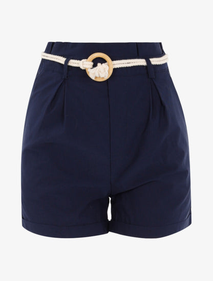 Short uni avec ceinture style corde - marine - 1