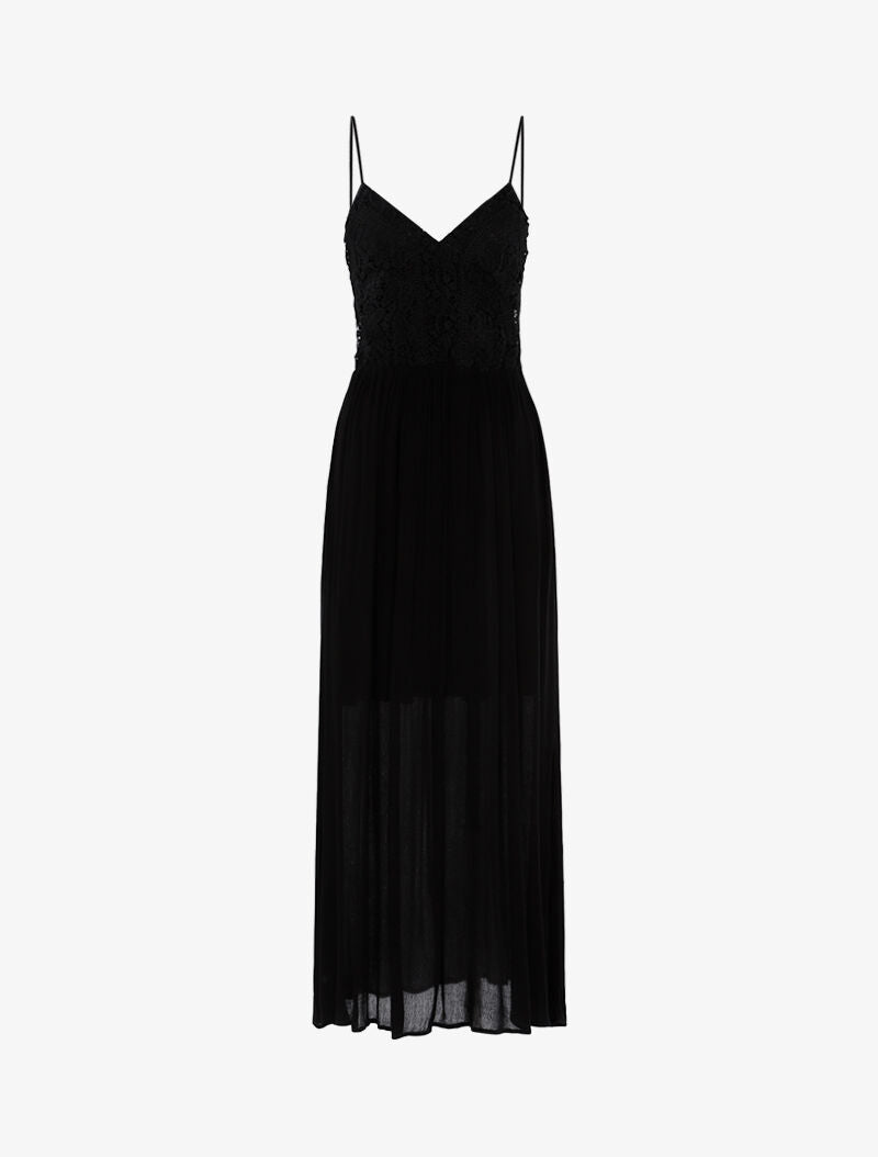 Robe longue à buste en crochet - noir - 1
