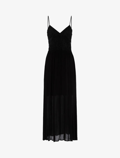 Robe longue à buste en crochet - noir - 1