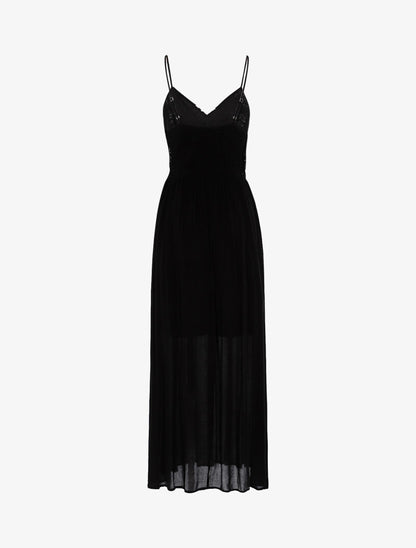 Robe longue à buste en crochet - noir - 2